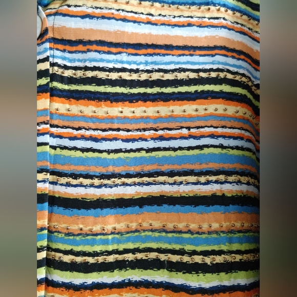 Pretty Elementz Silk Striped Shirt Jacket Multicolor Beaded Size XL Chest 44" - Picture 4 of 7